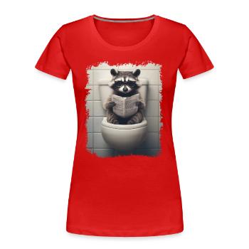 Lustiger Waschbär auf Klo mit Zeitung Zoo Haustier - Frauen Premium Bio T-Shirt - Rot - Vorne - Mia (176cm)