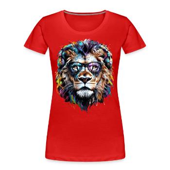 Lion Lover Wildlife Safari Art Lion Colorful - Women's Premium Organic T-Shirt - red - Front - Mia (176cm)