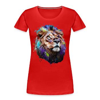 Lion Lover Wildlife Safari Art Lion Colorful - Women's Premium Organic T-Shirt - red - Front - Mia (176cm)