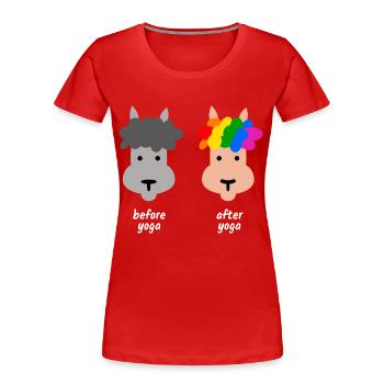 Alpaga coloré lama yoga - T-shirt bio Premium Femme - rouge - Devant - Mia (176cm)
