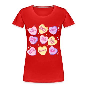 Schwangerschaft Neue Mutter Süßigkeiten Herz Niedliche Baby Enthüllung - Frauen Premium Bio T-Shirt - Rot - Vorne - Mia (176cm)