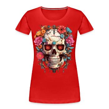 Cyborg Skull Robot Android Sugar Skull - Women's Premium Organic T-Shirt - red - Front - Mia (176cm)