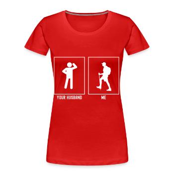 Ihr Ehemann - Ich - Wandernd Links - Frauen Premium Bio T-Shirt - Rot - Vorne - Mia (176cm)