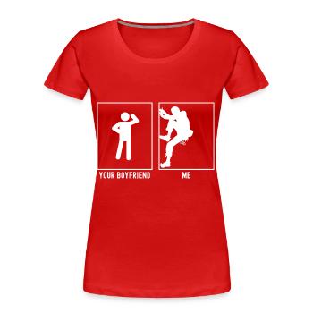 Dein Freund - Ich - Klettern Links - Frauen Premium Bio T-Shirt - Rot - Vorne - Mia (176cm)