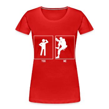 Du - Ich - Klettern Links - Frauen Premium Bio T-Shirt - Rot - Vorne - Mia (176cm)