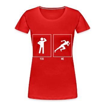 Du - Ich - Laufen Sprint - Frauen Premium Bio T-Shirt - Rot - Vorne - Mia (176cm)