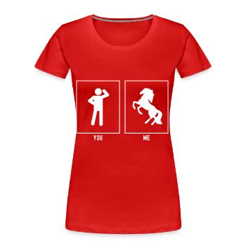Du - Ich - Pferd stehend auf zwei Beinen - Frauen Premium Bio T-Shirt - Rot - Vorne - Mia (176cm)
