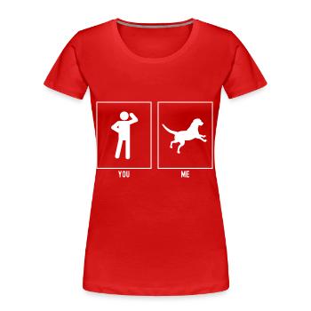 Du - Ich - Fallender Hund - Frauen Premium Bio T-Shirt - Rot - Vorne - Mia (176cm)