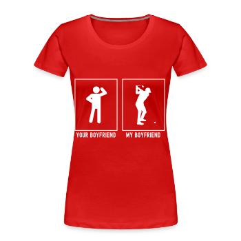 Ihr Freund - Mein Freund - Golf Abschlag - Frauen Premium Bio T-Shirt - Rot - Vorne - Mia (176cm)