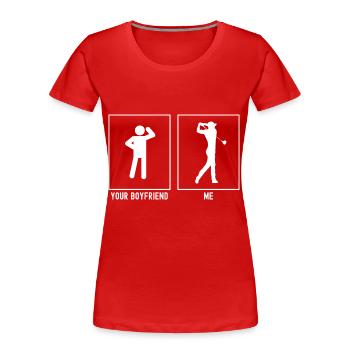 Ihr Freund - Ich - Golf Nach dem Schwung - Frauen Premium Bio T-Shirt - Rot - Vorne - Mia (176cm)
