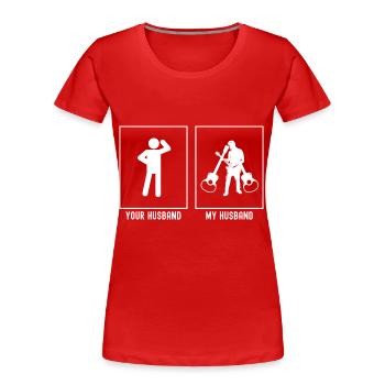 Votre mari - Mon mari - Mari et G croisé - T-shirt bio Premium Femme - rouge - Devant - Mia (176cm)