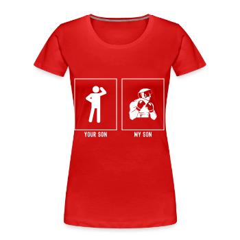 Votre fils - Mon fils - Boxe amateur - T-shirt bio Premium Femme - rouge - Devant - Mia (176cm)