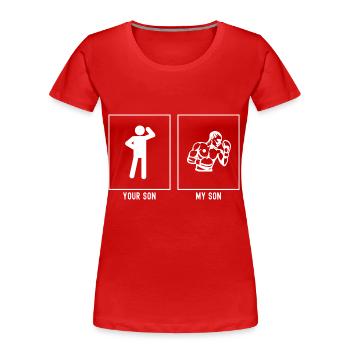 Dein Sohn - Mein Sohn - Boxen in Seitenlage - Frauen Premium Bio T-Shirt - Rot - Vorne - Mia (176cm)