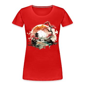 Paysage japonais - T-shirt bio Premium Femme - rouge - Devant - Mia (176cm)