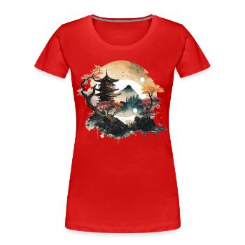 Art traditionnel japonais de la gravure sur bois - T-shirt bio Premium Femme - rouge - Devant - Mia (176cm)