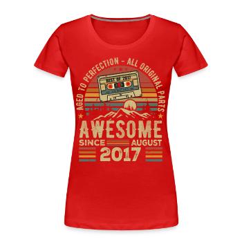 Né en Août 2017 Cadeau Anniversaire Août 2017 Août - T-shirt bio Premium Femme - rouge - Devant - Mia (176cm)