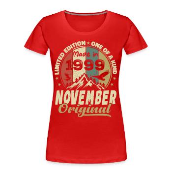 Novembre 1999, Cadeau D'anniversaire Novembre 1999 - T-shirt bio Premium Femme - rouge - Devant - Mia (176cm)