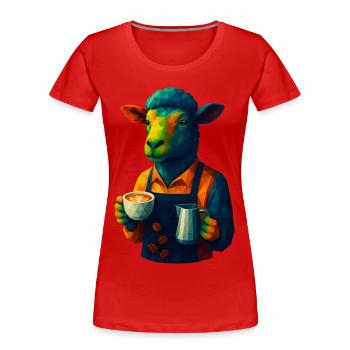 WPAP Stil Tiere - Schaf Barista mit Milchkaffee - Frauen Premium Bio T-Shirt - Rot - Vorne - Mia (176cm)