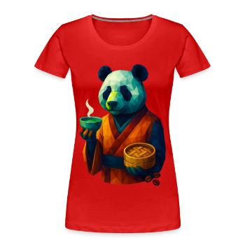 WPAP Style Animals - Panda Bear in Kimono Drinking Tea - Women's Premium Organic T-Shirt - red - Front - Mia (176cm)