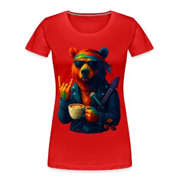WPAP Style Animals - Grizzly Bear Guitarist & Headband - Women's Premium Organic T-Shirt - red - Front - Mia (176cm)