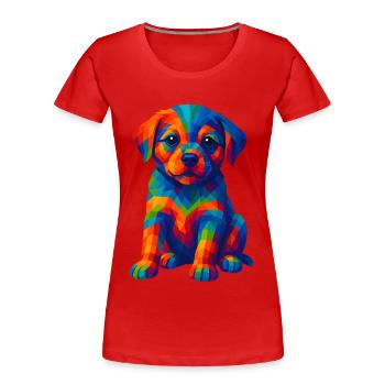 WPAP Polygon Style Animals - Dog Puppy Portrait - Women's Premium Organic T-Shirt - red - Front - Mia (176cm)