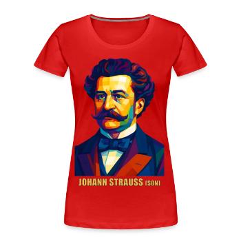 WPAP Polygon Portrait Johann Strauss (Sohn) - Frauen Premium Bio T-Shirt - Rot - Vorne - Mia (176cm)