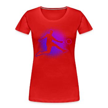 Women's Men's Footballers Playing Football - Women's Premium Organic T-Shirt - red - Front - Mia (176cm)