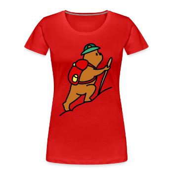 Abenteuer und Natur wandernder Bär - Frauen Premium Bio T-Shirt - Rot - Vorne - Mia (176cm)
