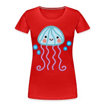 Niedlichkeit und Freude, glückliche Kawaii Qualle - Frauen Premium Bio T-Shirt - Rot - Vorne - Mia (176cm)