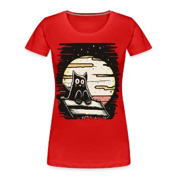 a cat sitting on the roof - Women's Premium Organic T-Shirt - red - Front - Mia (176cm)