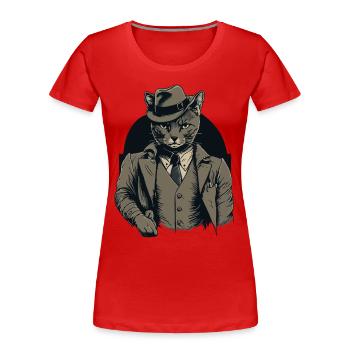 1920er Gangster Katze Anführer einer Katzen Gang - Frauen Premium Bio T-Shirt - Rot - Vorne - Mia (176cm)