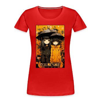 Freundschaft unter dem Regenschirm Anime Mädchen - Frauen Premium Bio T-Shirt - Rot - Vorne - Mia (176cm)