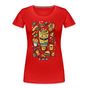 Restauration rapide délicieuse et amusante - T-shirt bio Premium Femme - rouge - Devant - Mia (176cm)