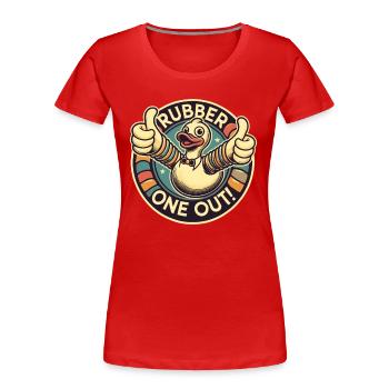 Canard en caoutchouc - pouce vers le haut pour un frottement - T-shirt bio Premium Femme - rouge - Devant - Mia (176cm)
