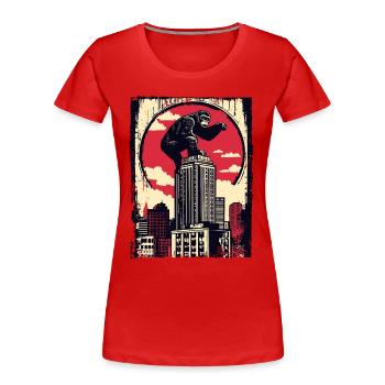 Lustiger Schimpanse klettert auf Wolkenkratzer - Frauen Premium Bio T-Shirt - Rot - Vorne - Mia (176cm)