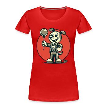 Schick gekleideter Hund mit einem Ballon - Frauen Premium Bio T-Shirt - Rot - Vorne - Mia (176cm)