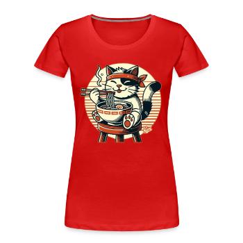 Eating ramen, happy cat - Women's Premium Organic T-Shirt - red - Front - Mia (176cm)