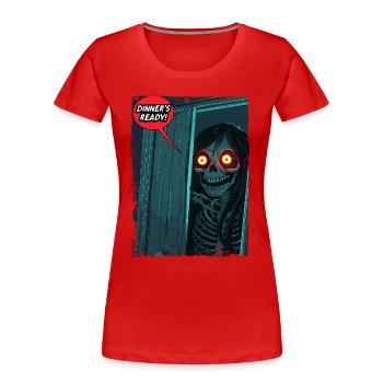 Skelett-Horror-Mama ruft: Essen ist fertig! - Frauen Premium Bio T-Shirt - Rot - Vorne - Mia (176cm)