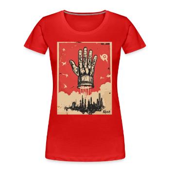 Die Hand im Propaganda Stil - Frauen Premium Bio T-Shirt - Rot - Vorne - Mia (176cm)