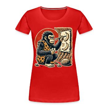 Homme des cavernes gorille peignant bananes - T-shirt bio Premium Femme - rouge - Devant - Mia (176cm)