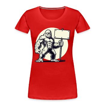 Un gorille fort avec un bouclier vierge : votre texte ici ! - T-shirt bio Premium Femme - rouge - Devant - Mia (176cm)