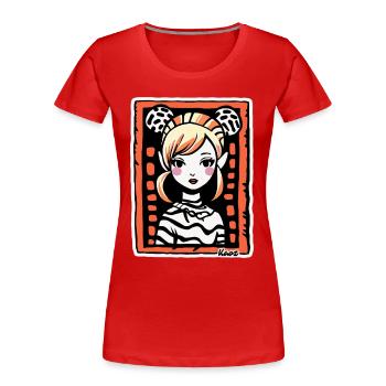 Stylized Cartoon Portrait – Artful Woman - Women's Premium Organic T-Shirt - red - Front - Mia (176cm)