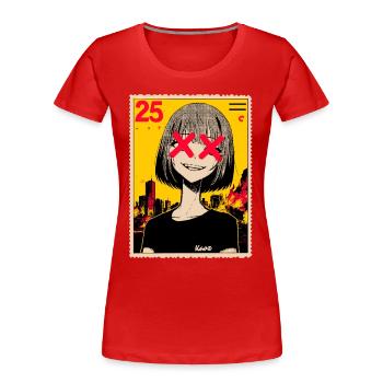 japanisches X-Augen Girl vor brennender Großstadt - Frauen Premium Bio T-Shirt - Rot - Vorne - Mia (176cm)