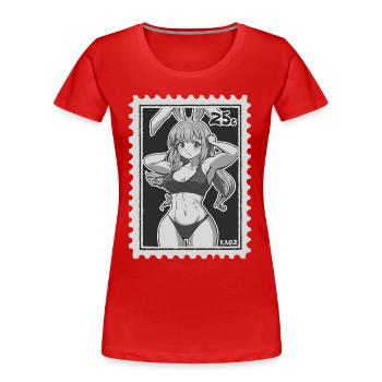 Drôle de lapin musculaire comme timbre-poste - T-shirt bio Premium Femme - rouge - Devant - Mia (176cm)