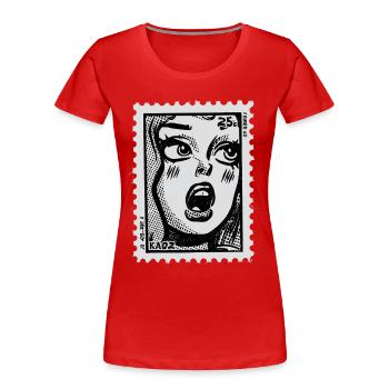 Comic Woman in Shock – Pop Art Postage Stamp - Women's Premium Organic T-Shirt - red - Front - Mia (176cm)