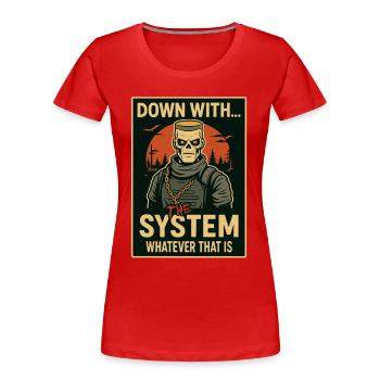 Skelett gegen das System – düster & ironisch - Frauen Premium Bio T-Shirt - Rot - Vorne - Mia (176cm)