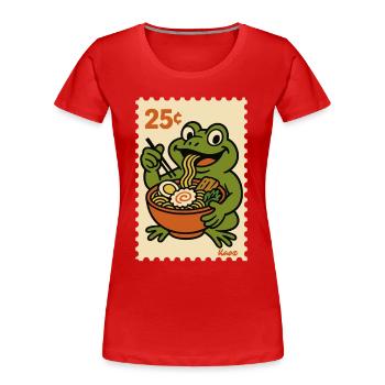 Grenouille heureuse avec des ramen sur timbre-poste - T-shirt bio Premium Femme - rouge - Devant - Mia (176cm)