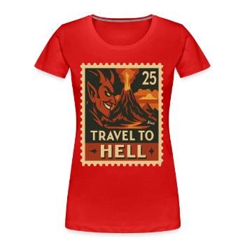 Voyage diabolique en enfer en timbre - T-shirt bio Premium Femme - rouge - Devant - Mia (176cm)