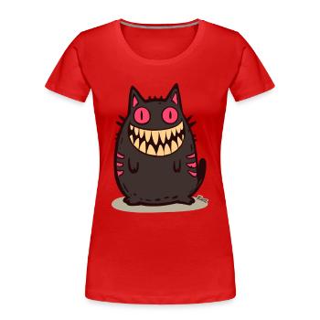 Grinsende schwarze Monster Katze - Frauen Premium Bio T-Shirt - Rot - Vorne - Mia (176cm)