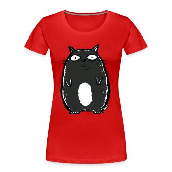 Schwarze Comic-Katze mit großen Augen - Frauen Premium Bio T-Shirt - Rot - Vorne - Mia (176cm)
